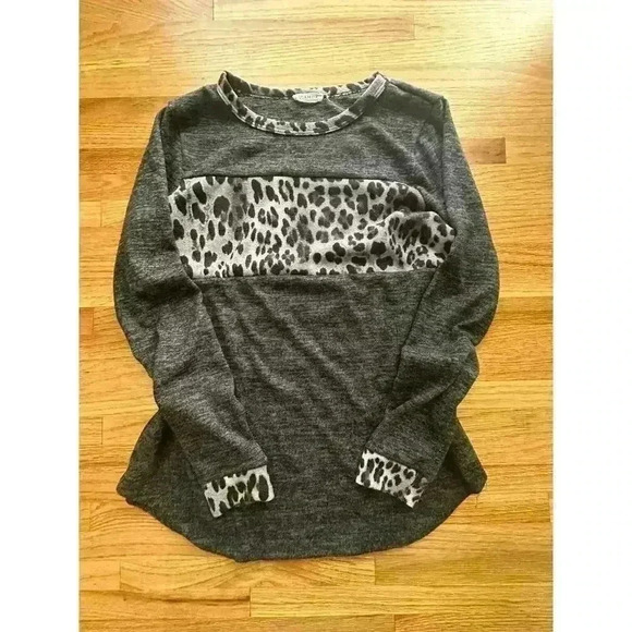 VIAMOR l Leopard color block long sleeve womens shirt l SIZE M - Picture 4 of 9